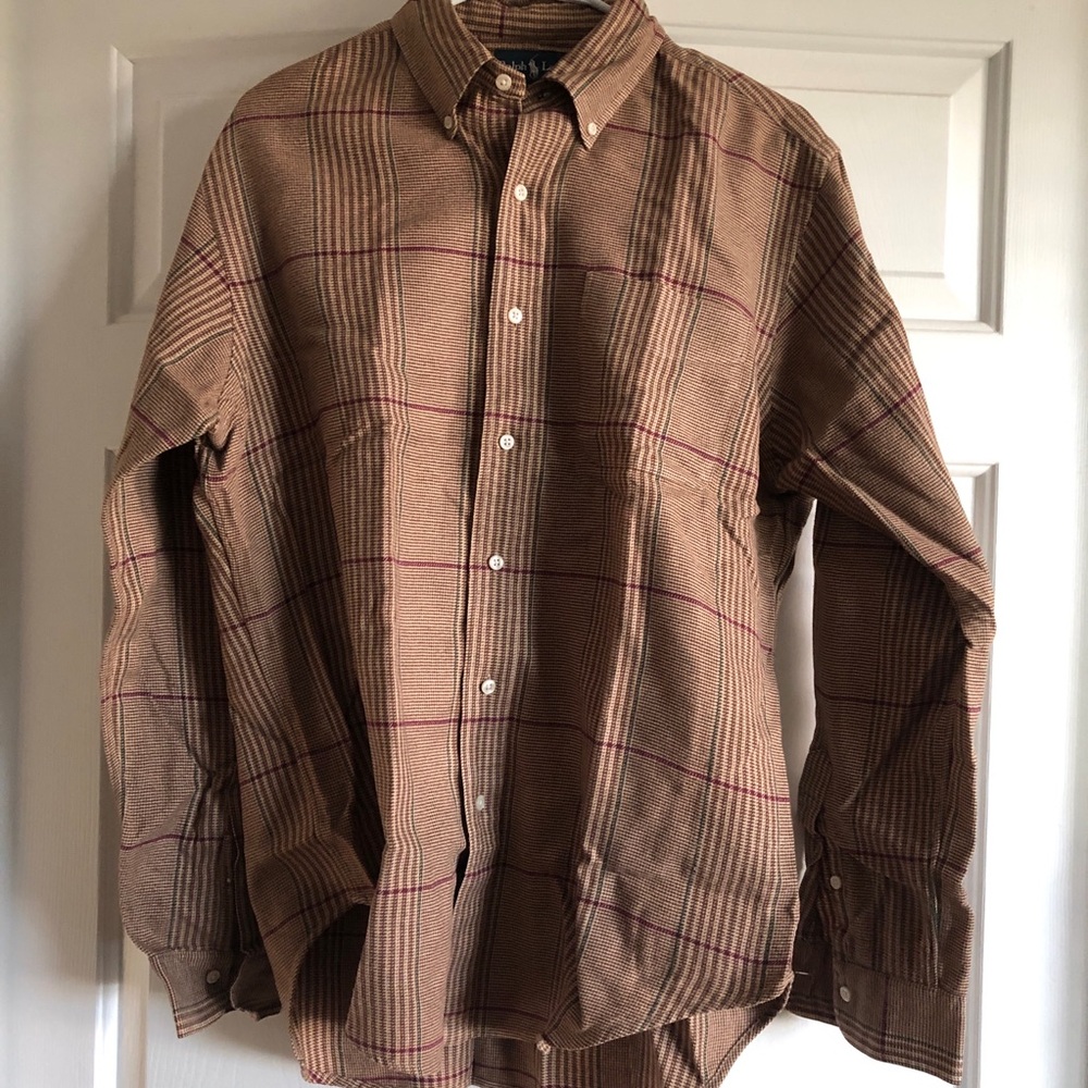 RALPH LAUREN Mens Classic Fit Long Sleeve Button Down Plaid Medium Cotton